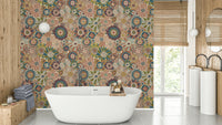 Wallpaper with a mix of geometric and organic shapes.

