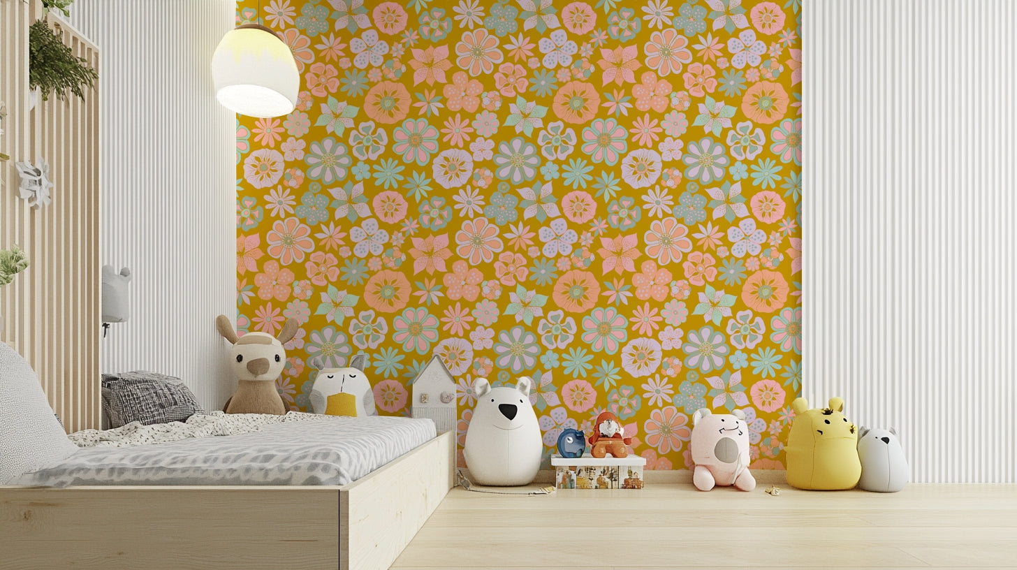 Full view of the wallpaper on a wall.

