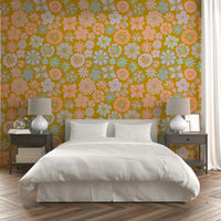 Hand Drawn Garden Flowers Golden Wallpaper.

