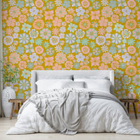 Wallpaper with various floral shapes and sizes.

