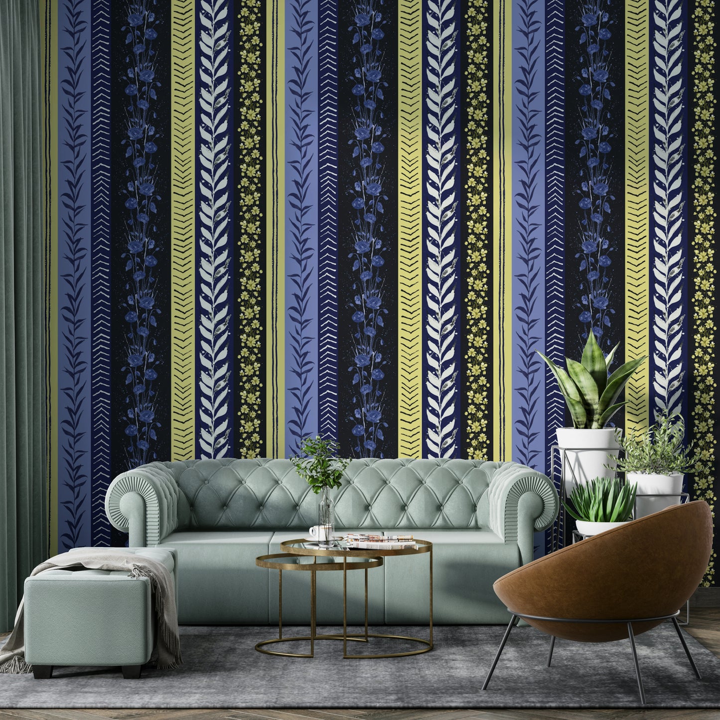 Autumn Stripes wallpaper for a modern living room.

