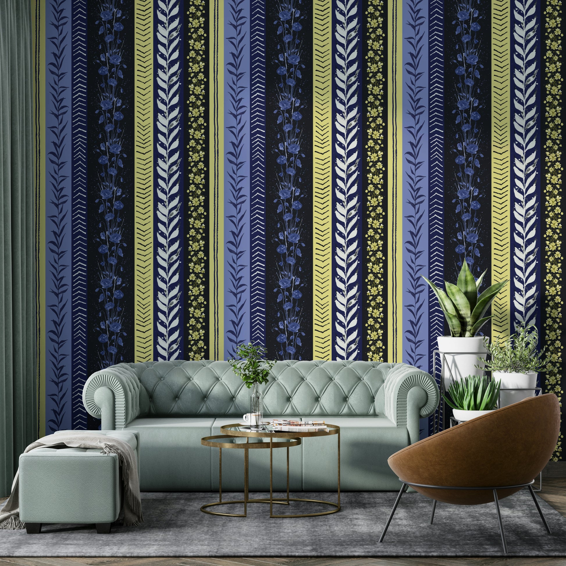 Autumn Stripes wallpaper for a modern living room.

