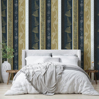 Pattern with scrolling white details and floral motifs.

