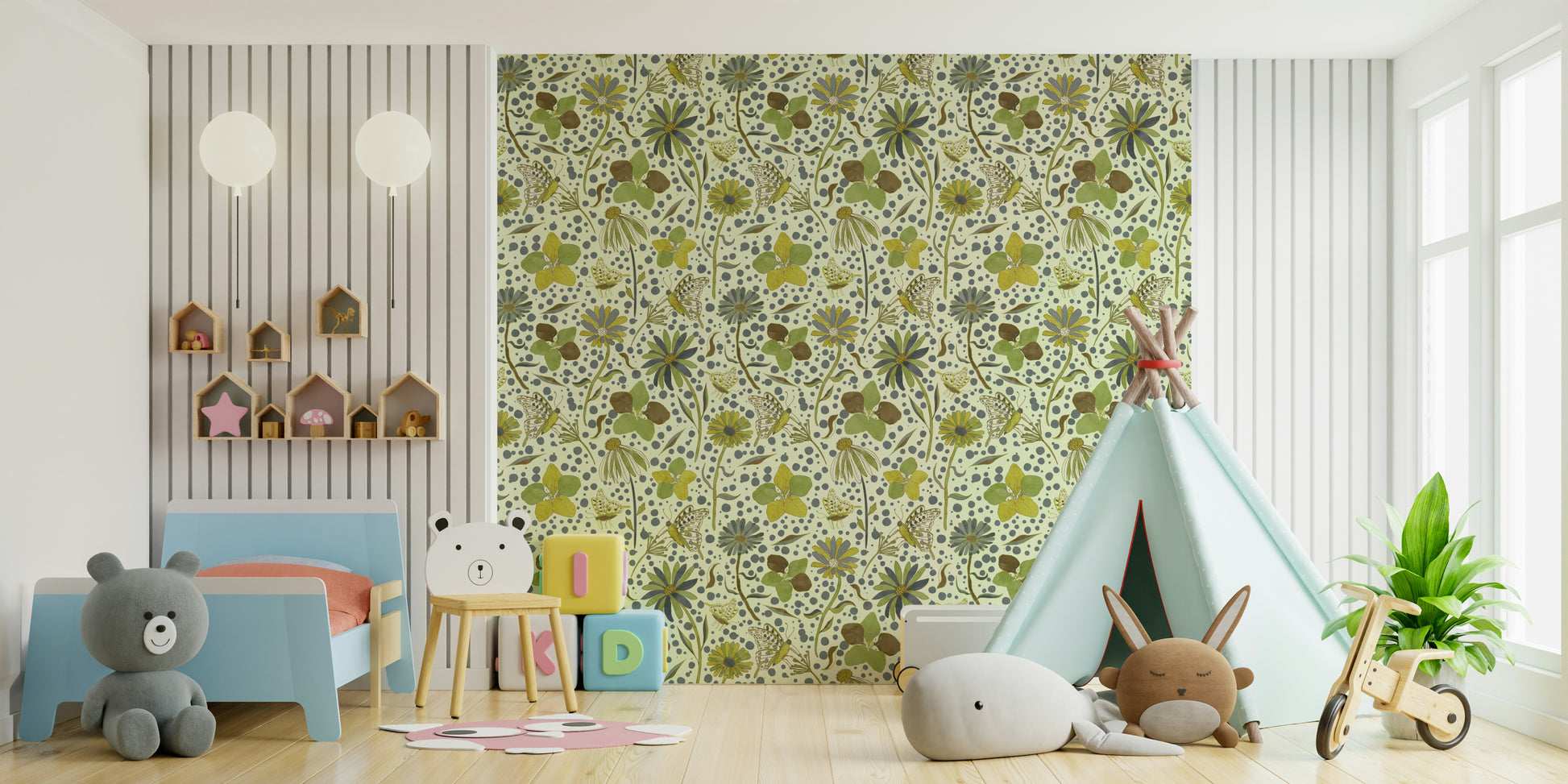 Secret Butterfly Green wallpaper for a child's room.

