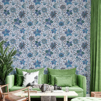 artistic floral and butterfly design with a blue background

