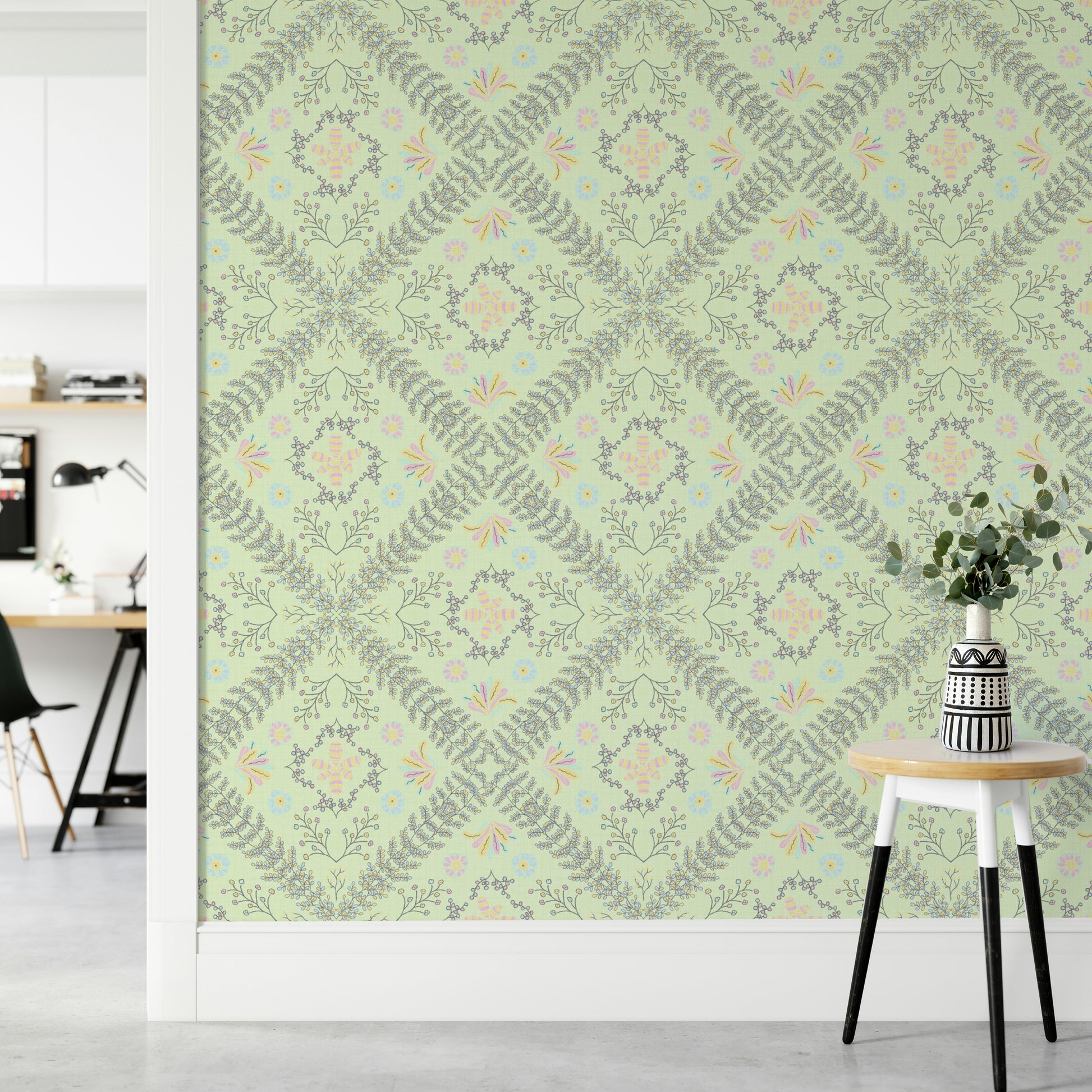 bloom tapestry sage green wallpaper

