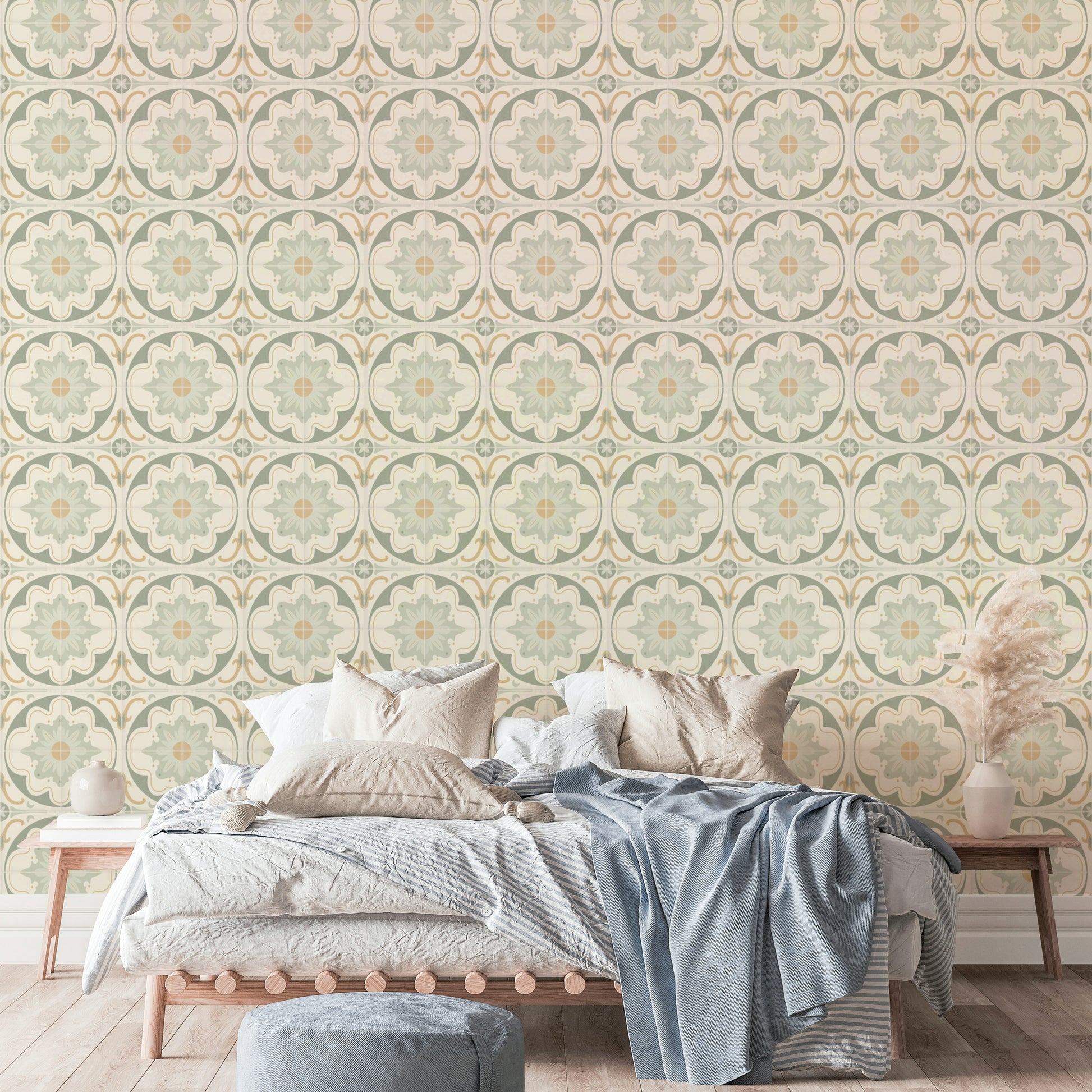 old-world charm wallpaper in sage

