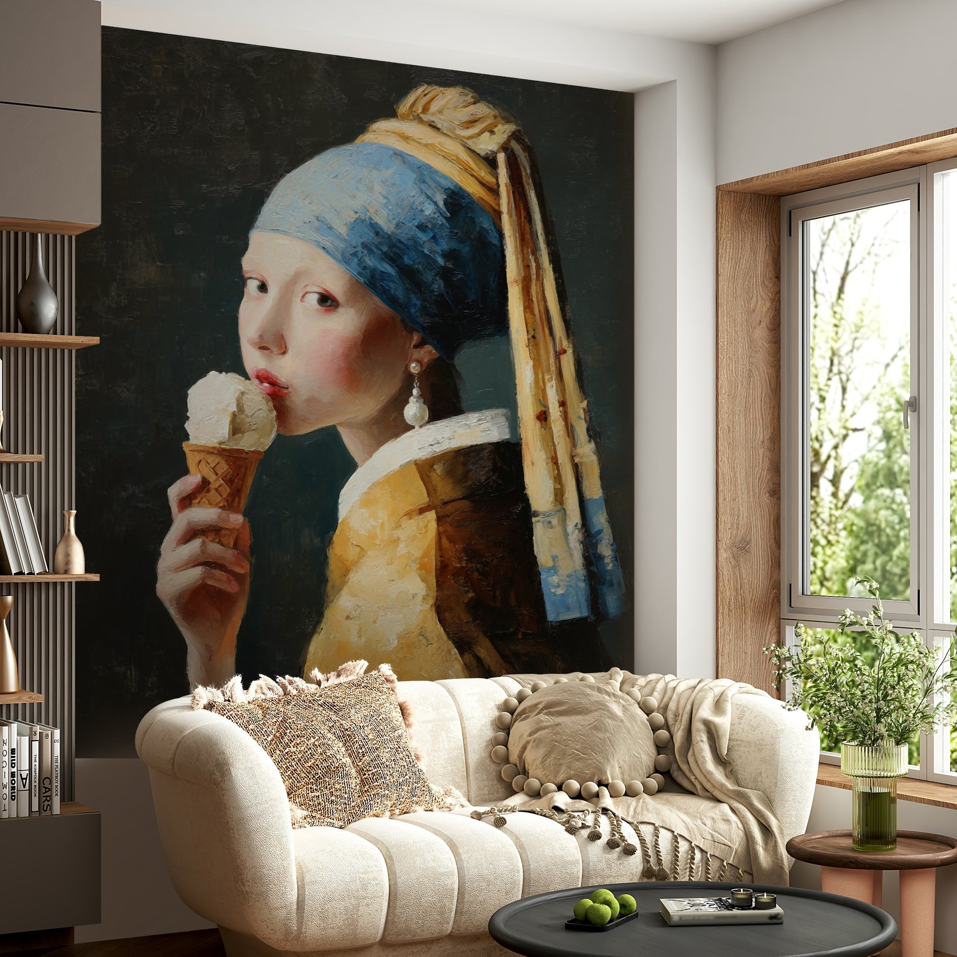 girl with pearl earring portrait with an ice cream cone

