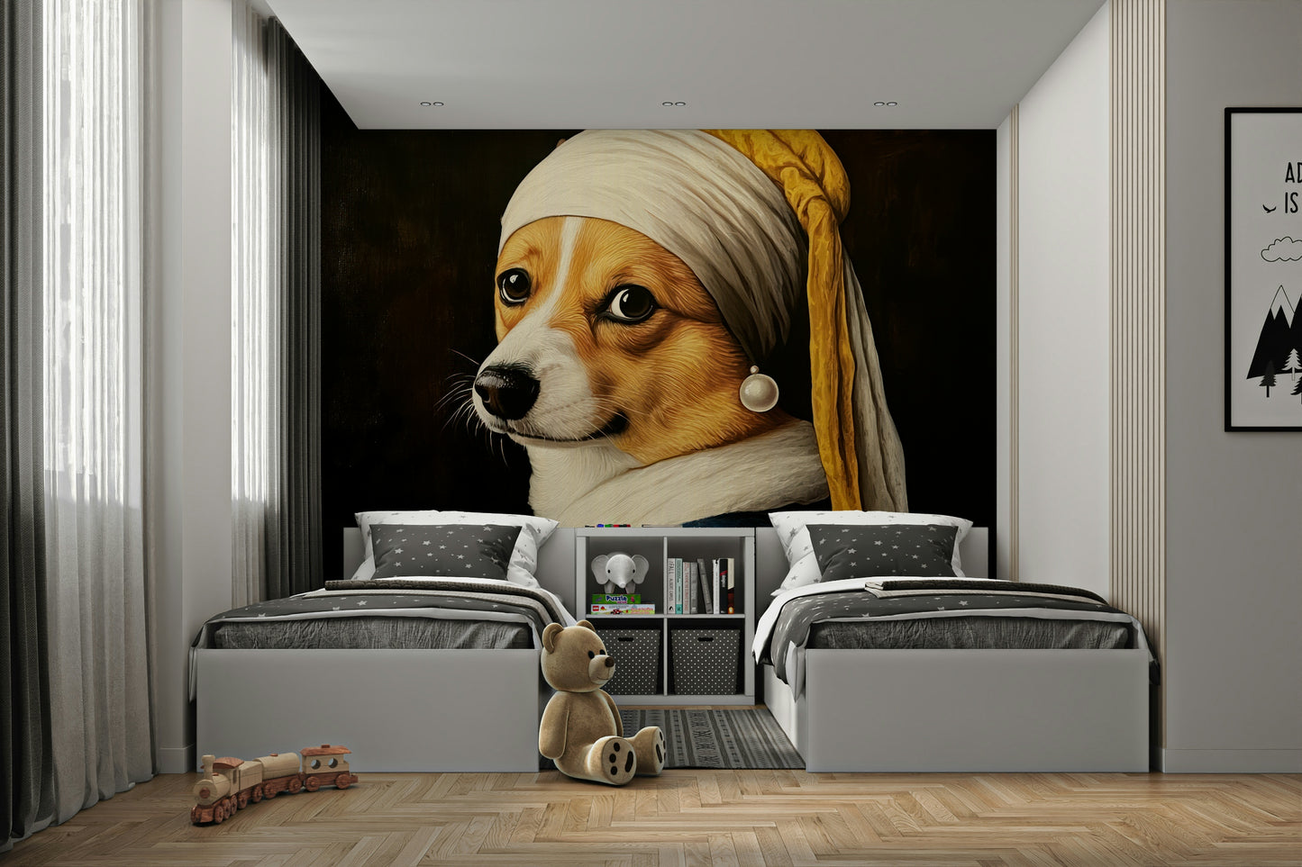 corgi portrait with a pearl earring


