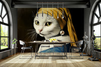 white cat portrait with a pearl earring

