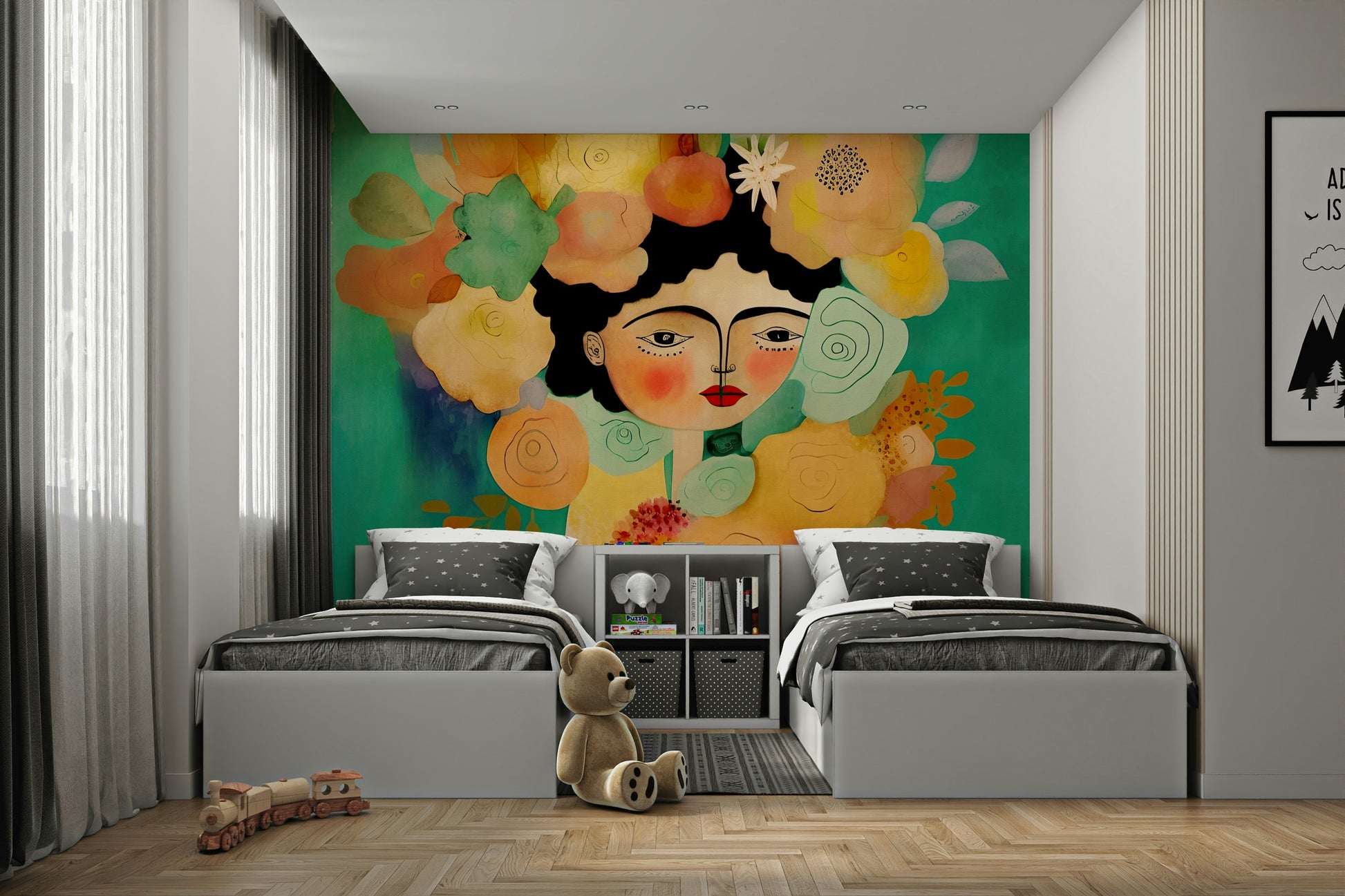 serene and colorful portrait mural

