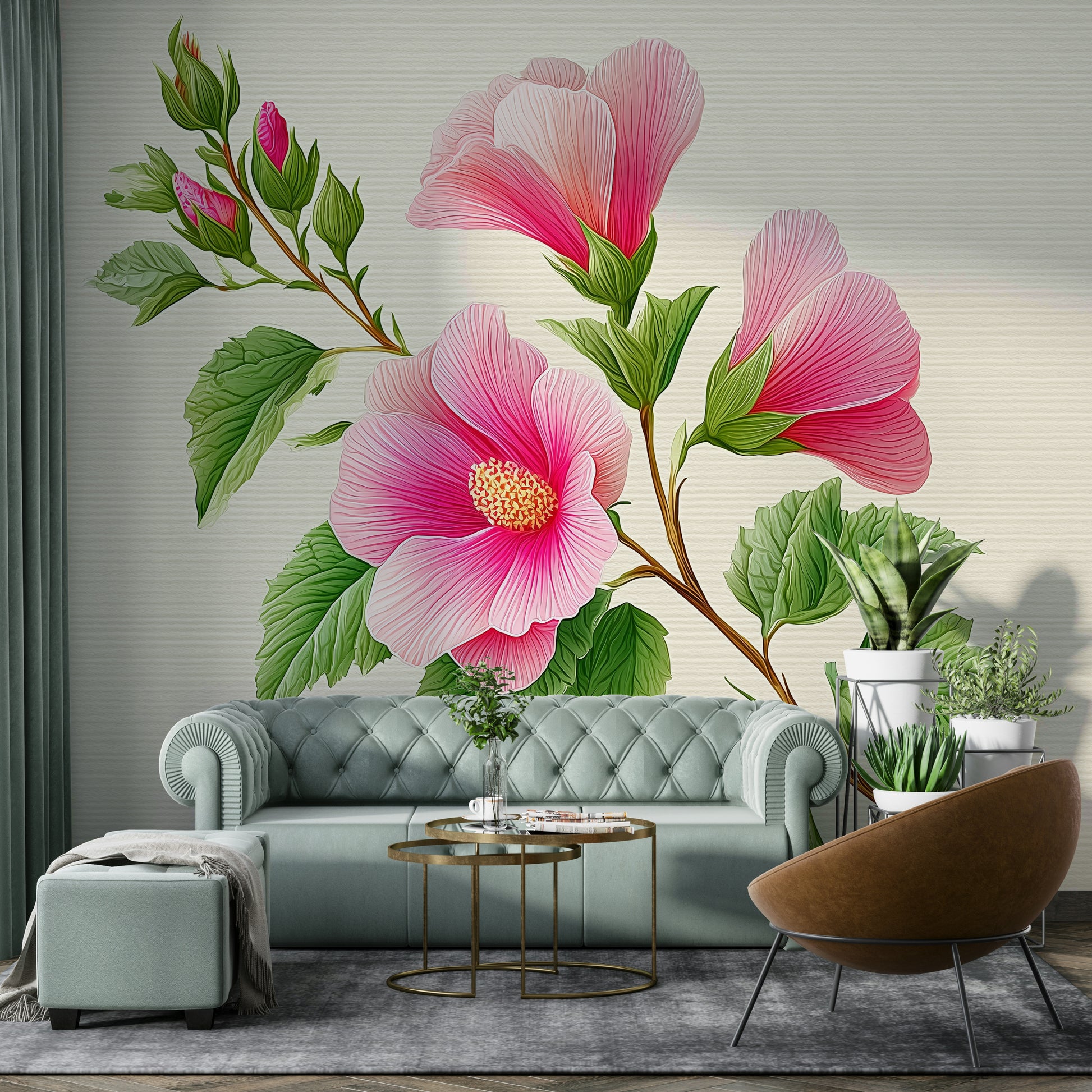 tropical floral wallpaper with bright colors

