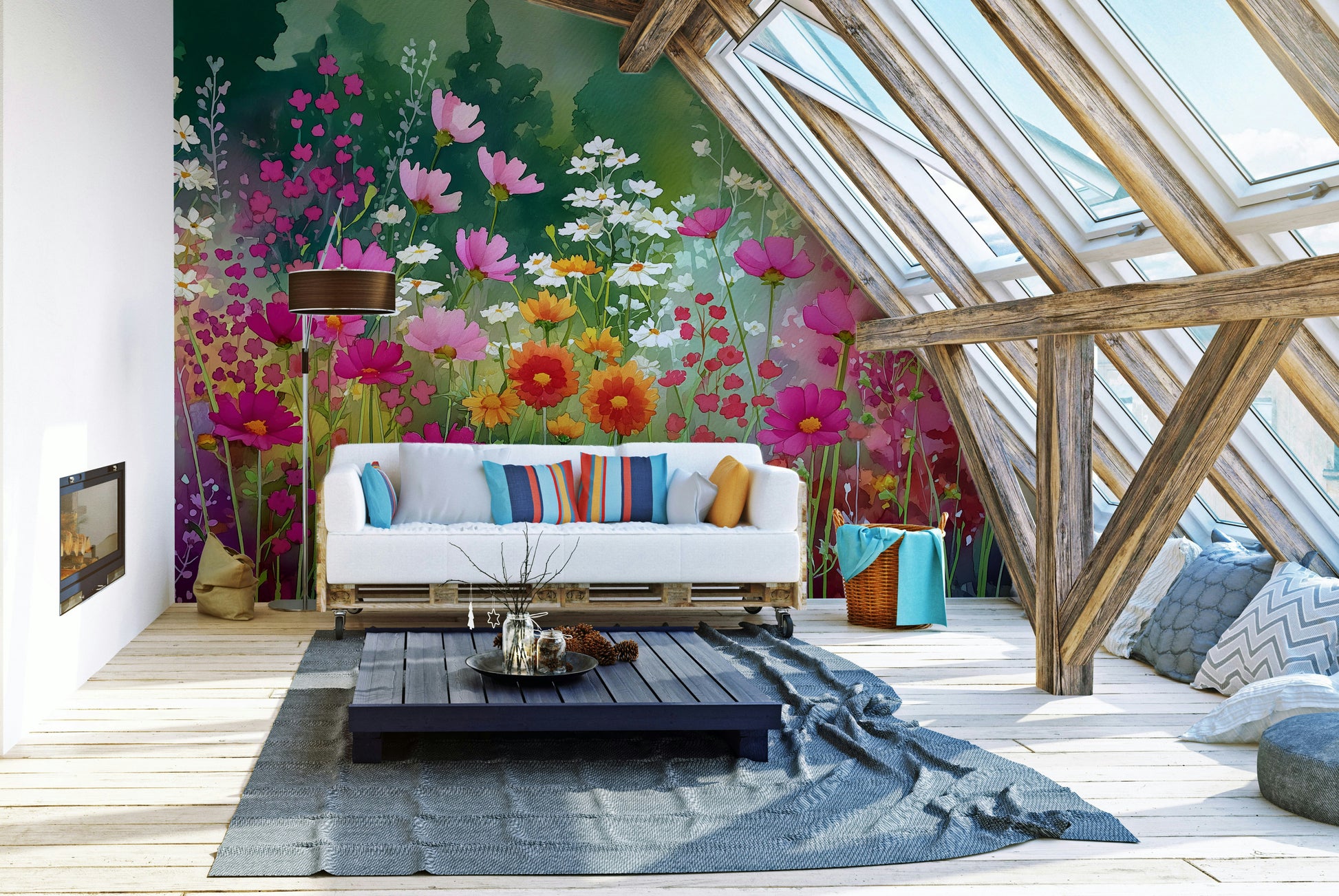 peaceful and elegant meadow mural

