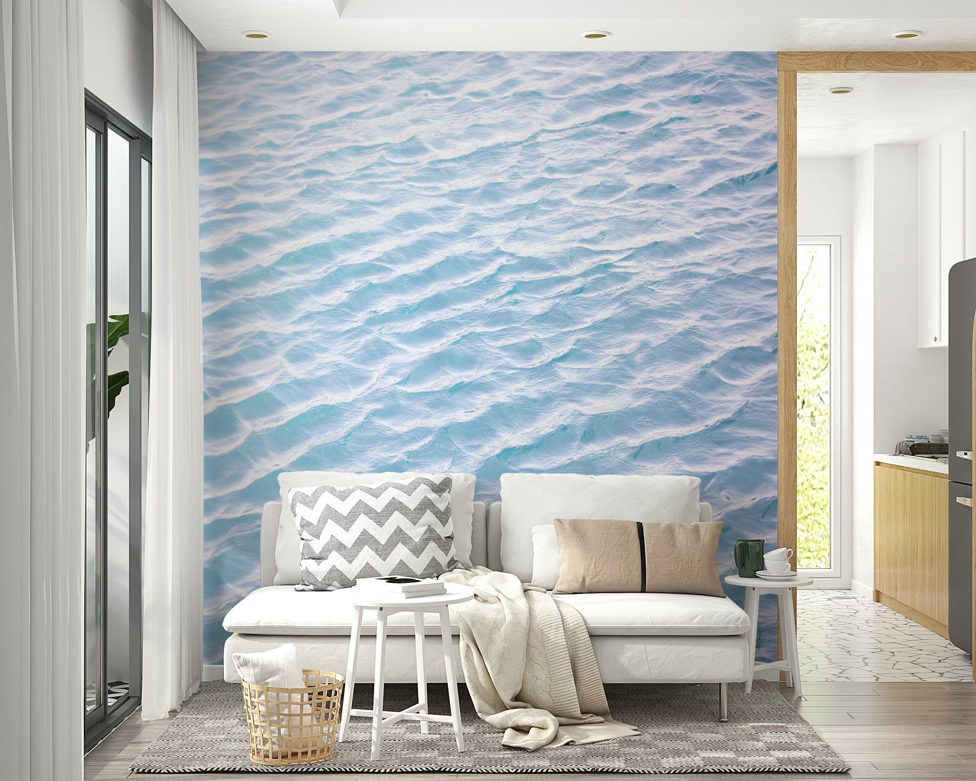 aqua waves wallpaper for a bathroom

