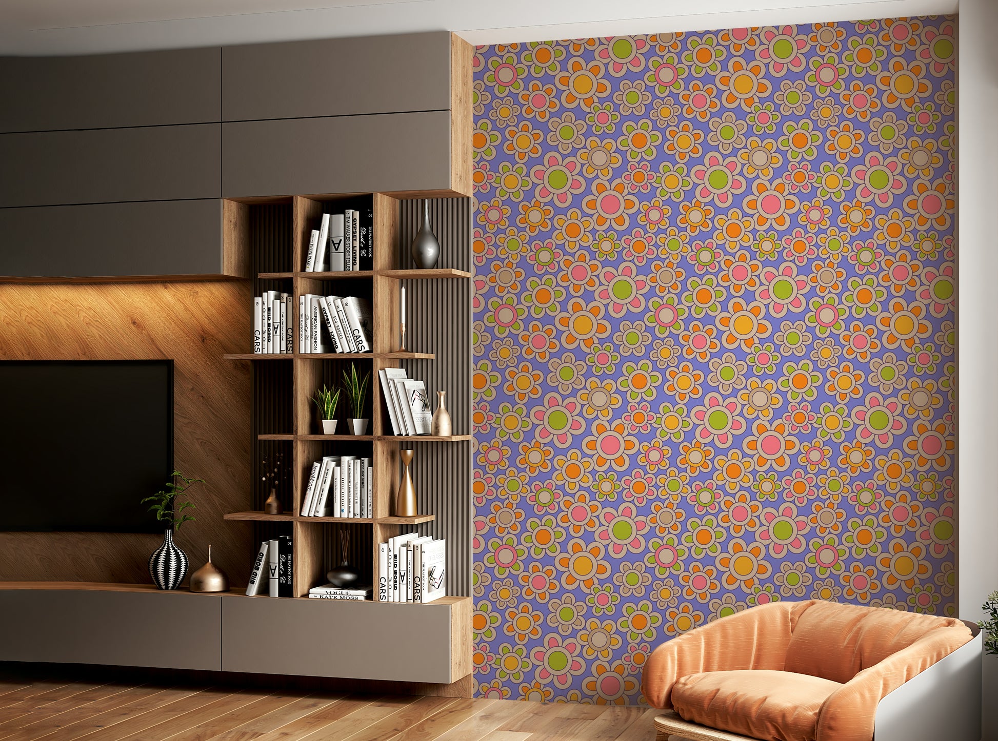 The wallpaper is applied seamlessly, without visible joins.

