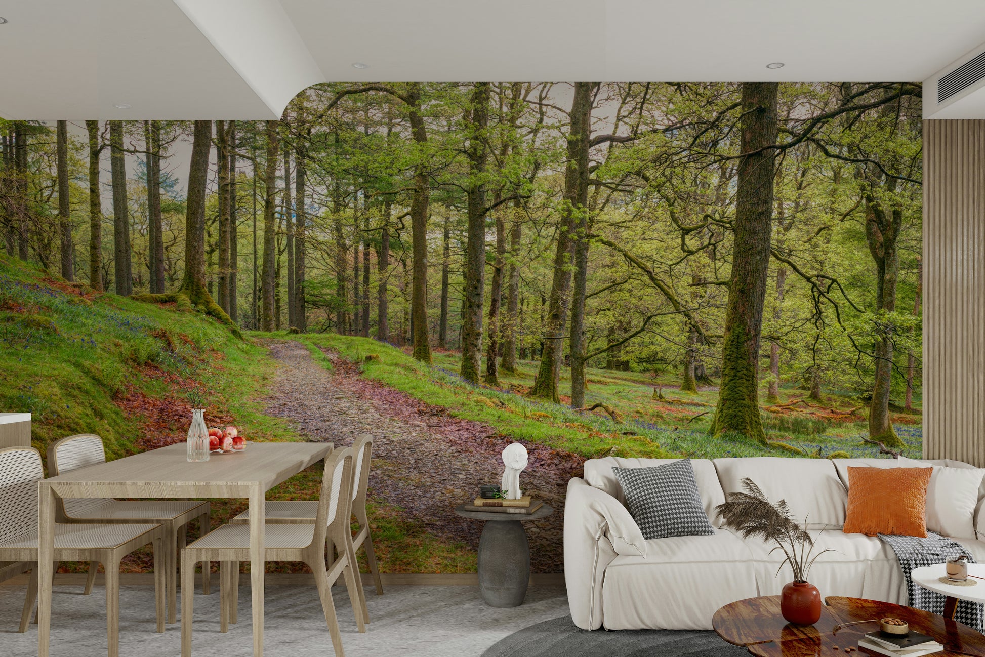 The colors are soft greens, browns, and golds.

