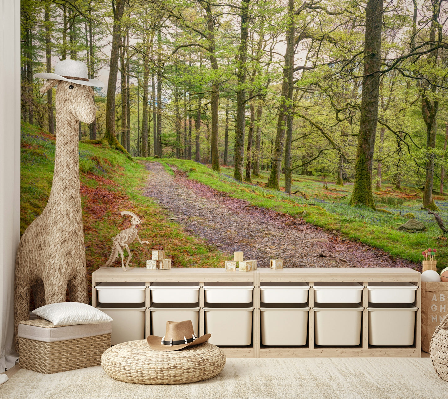 The mural gives a feeling of being in a fairytale forest.

