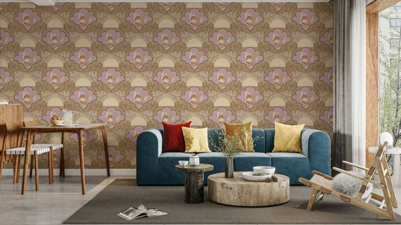 A wall mural with a Western theme.

