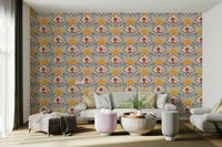 Cartoon-style cactus plants are part of the pattern.

