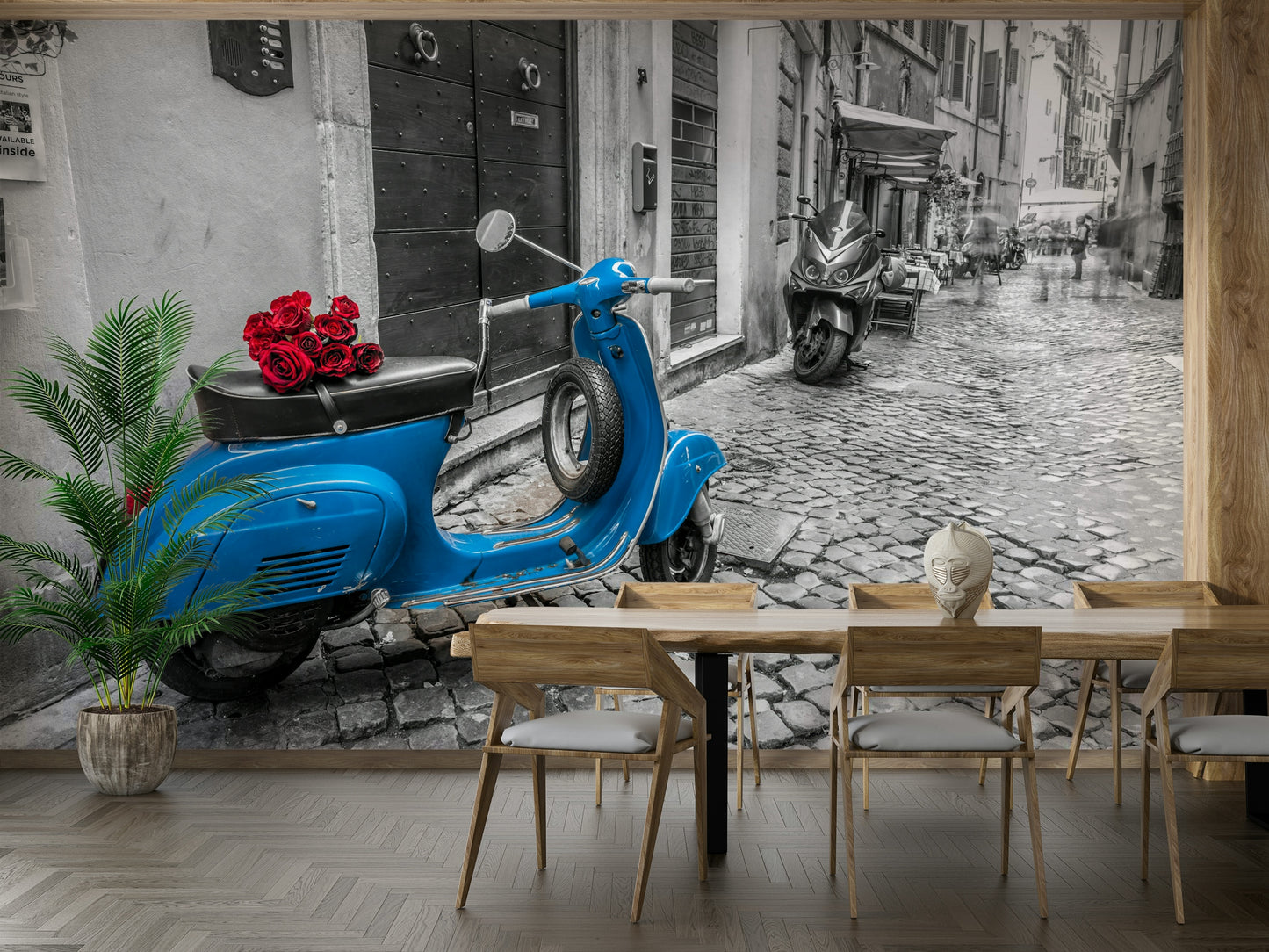 The ground is made of large, wet cobblestones.

