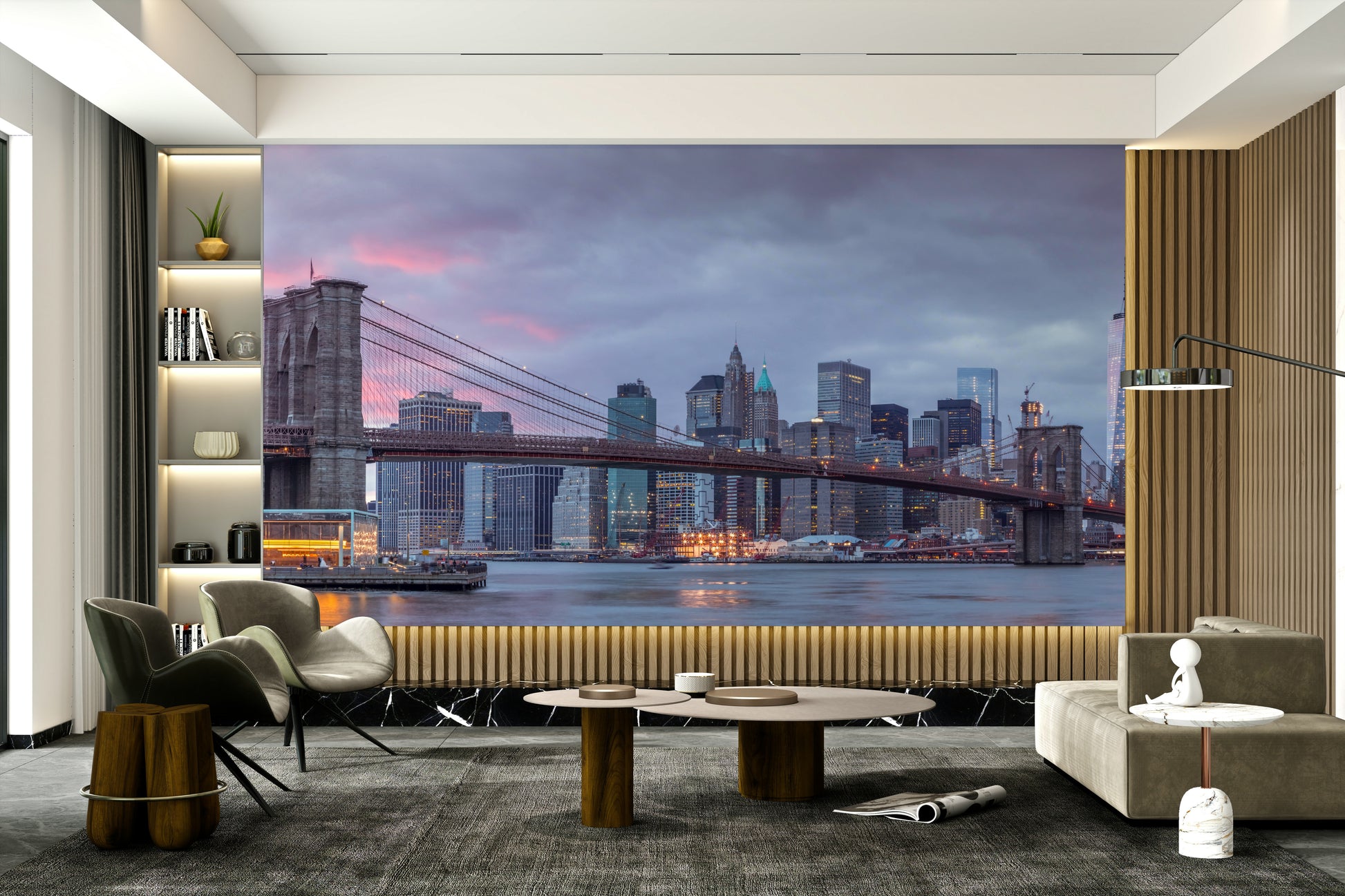 The buildings are a mix of modern architecture.

