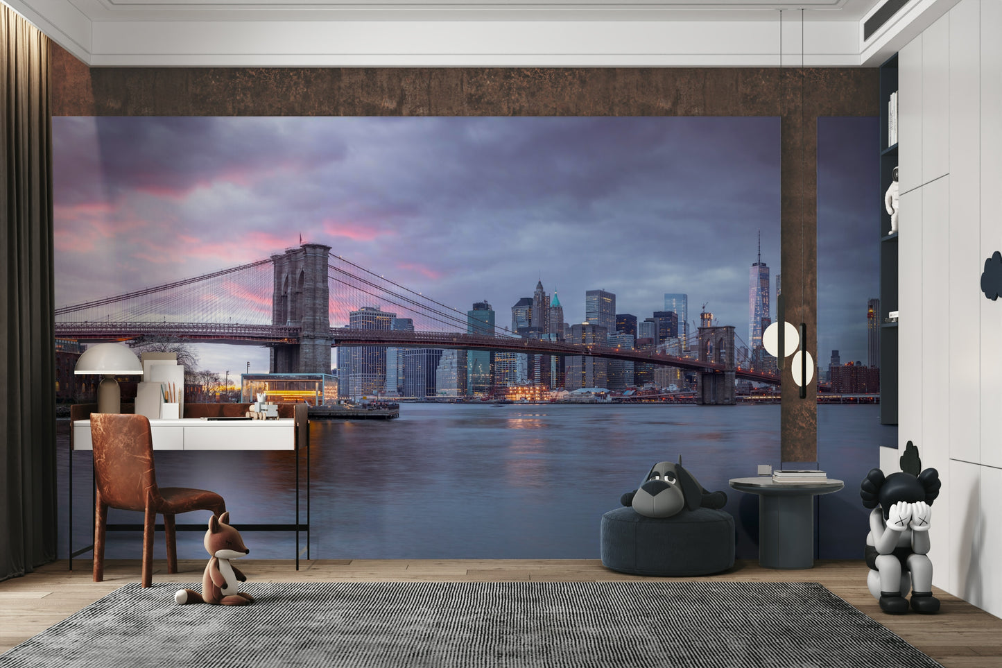 The sky is a gradient of deep blue to soft orange.

