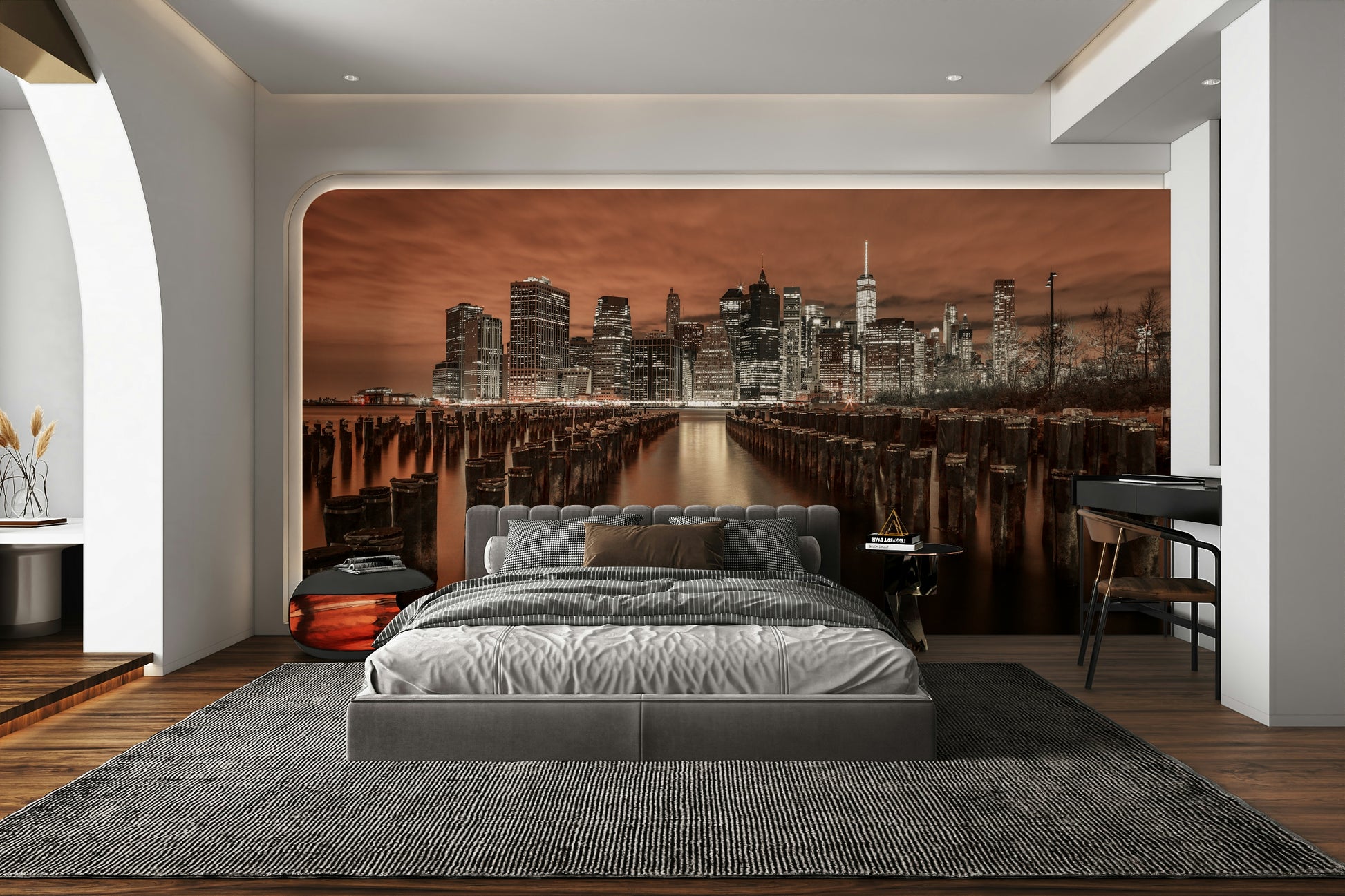 The mural gives a feeling of urban energy and beauty.

