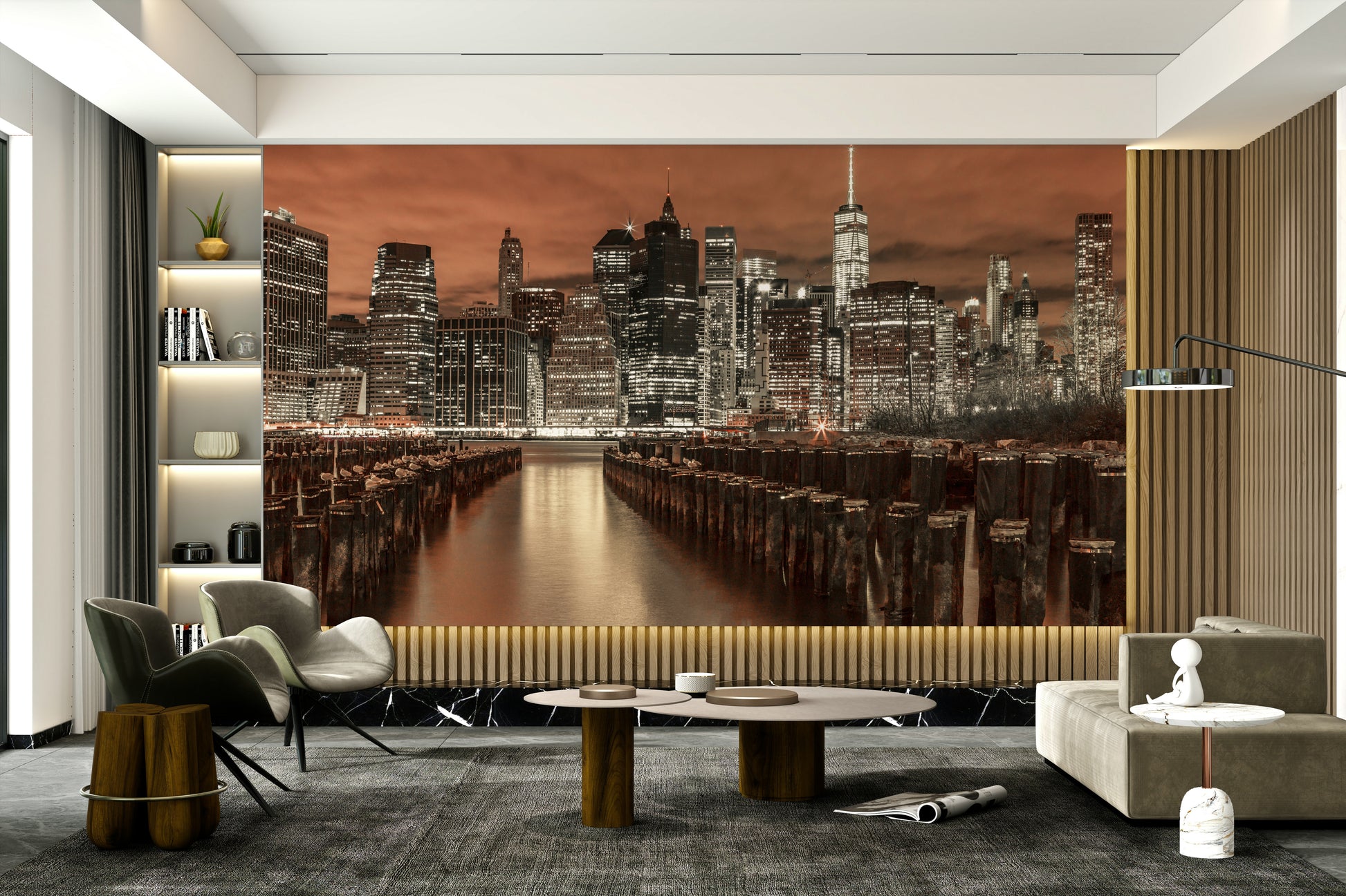 The iconic skyscrapers are silhouetted.

