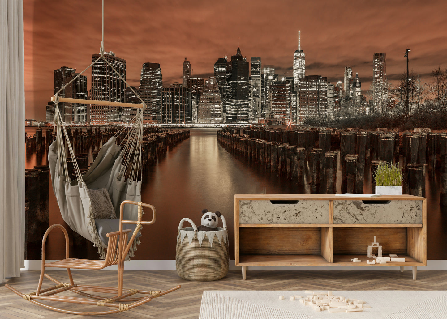 The photo is taken at dusk or sunset.

