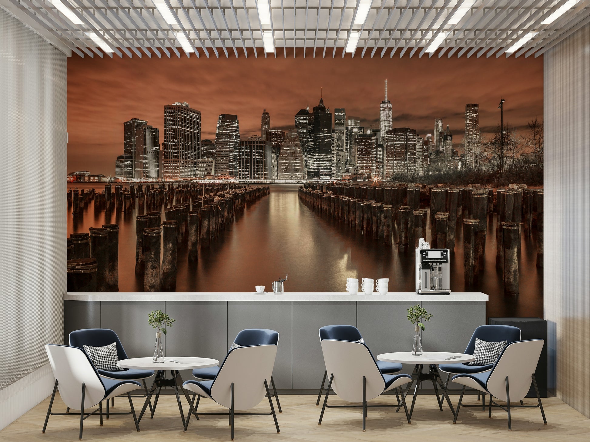 The view is from across a river or body of water.

