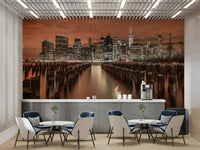 The view is from across a river or body of water.

