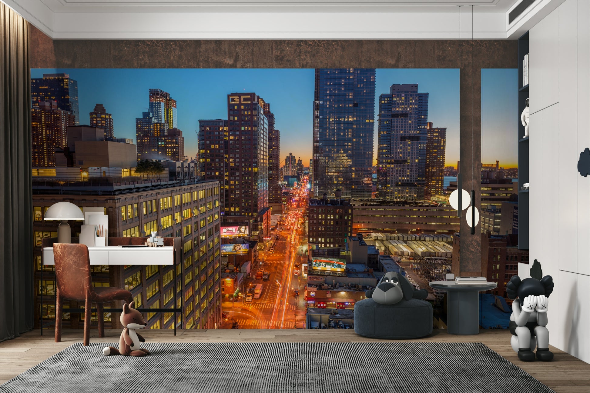 The sky is a mix of deep blue and orange.

