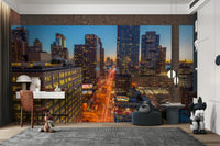 The sky is a mix of deep blue and orange.

