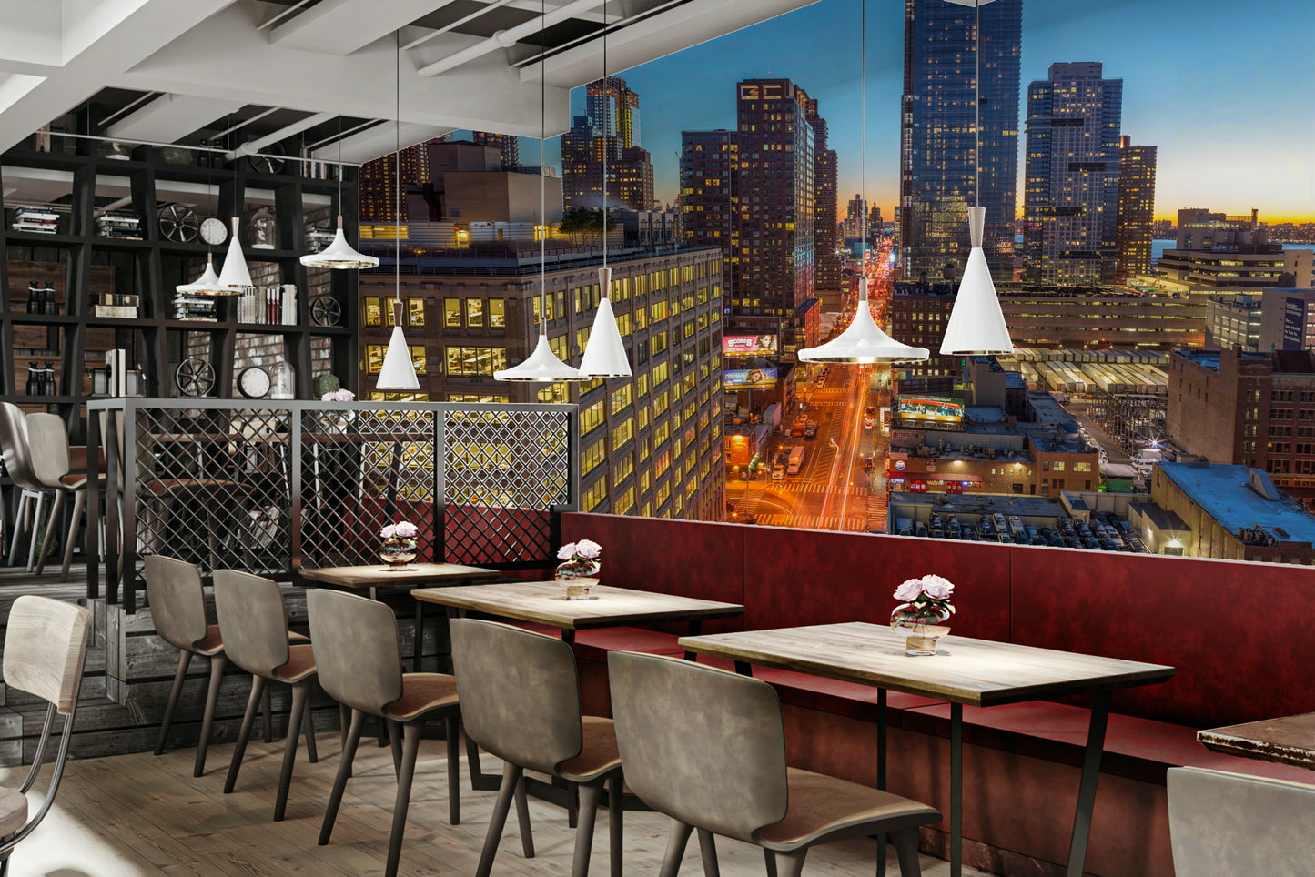 The city lights reflect on the water's surface.

