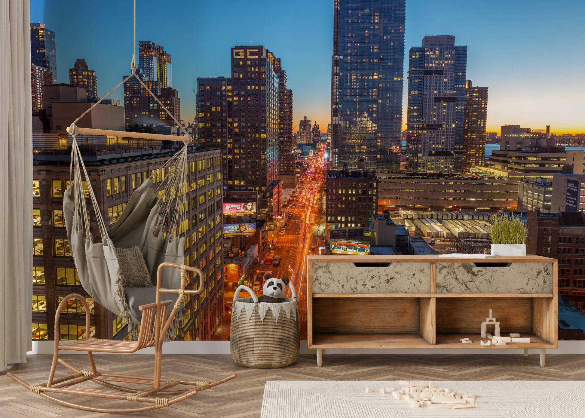 The buildings have modern architecture.

