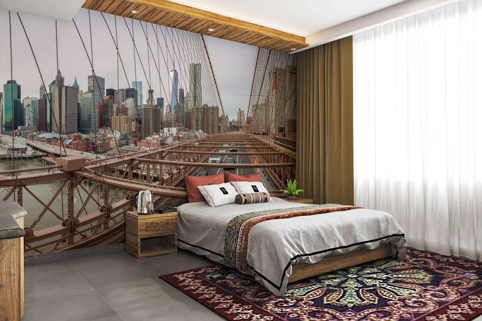 The view is from across a river, like the Hudson.

