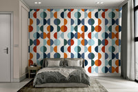 The circles and lines intersect, creating a complex yet balanced design.

