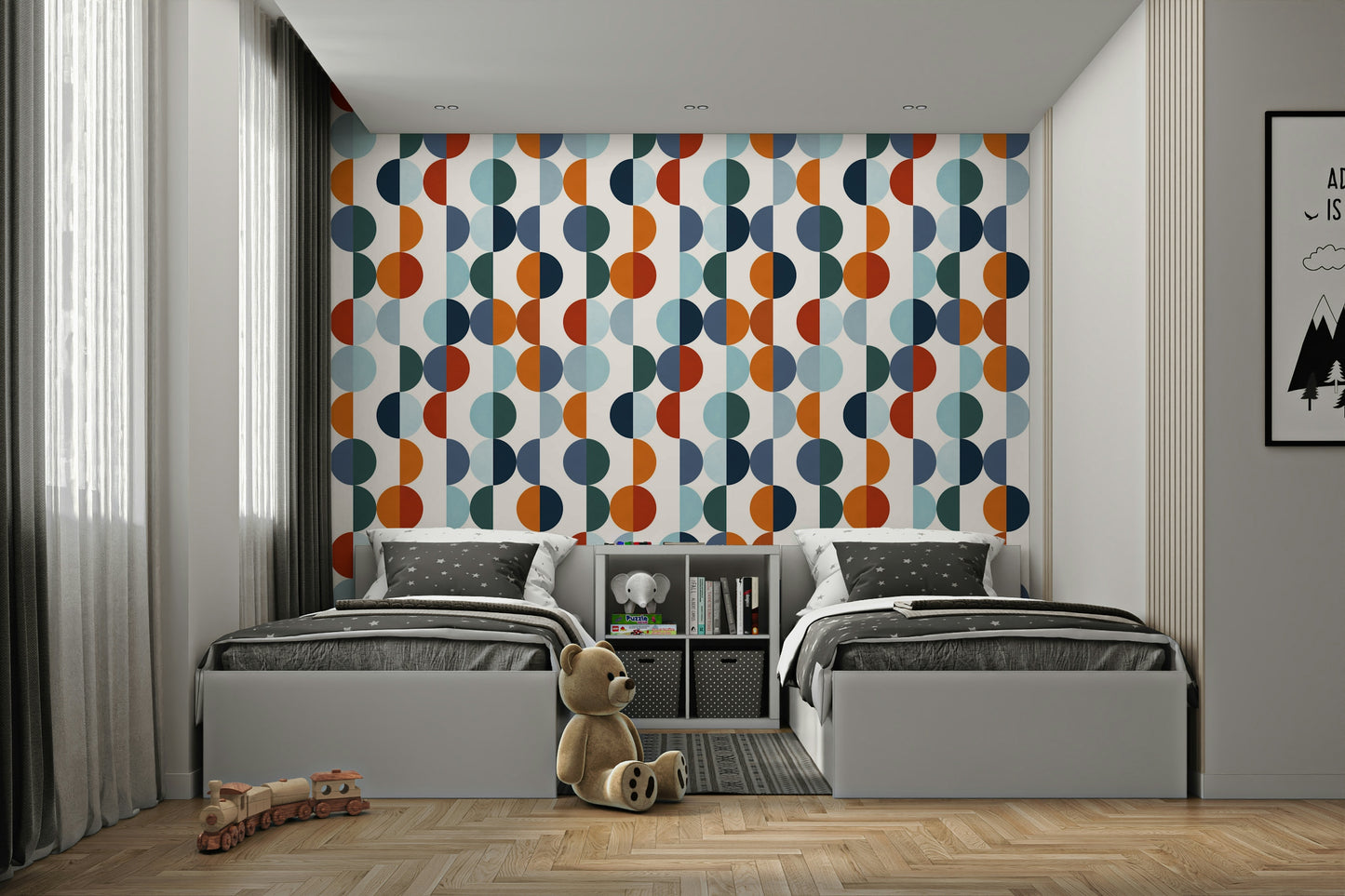 The design creates a geometric and artistic aesthetic.

