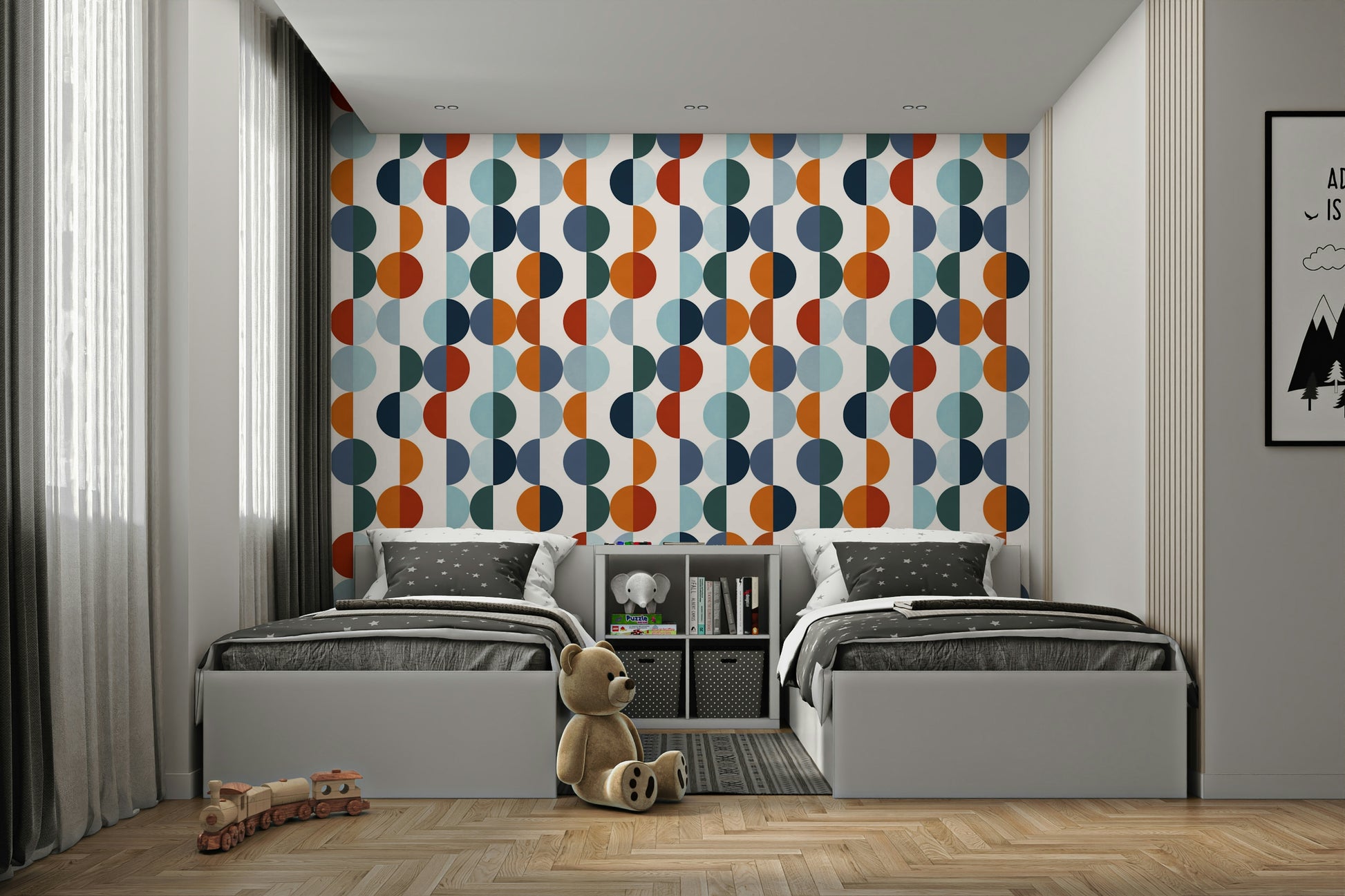 The design creates a geometric and artistic aesthetic.

