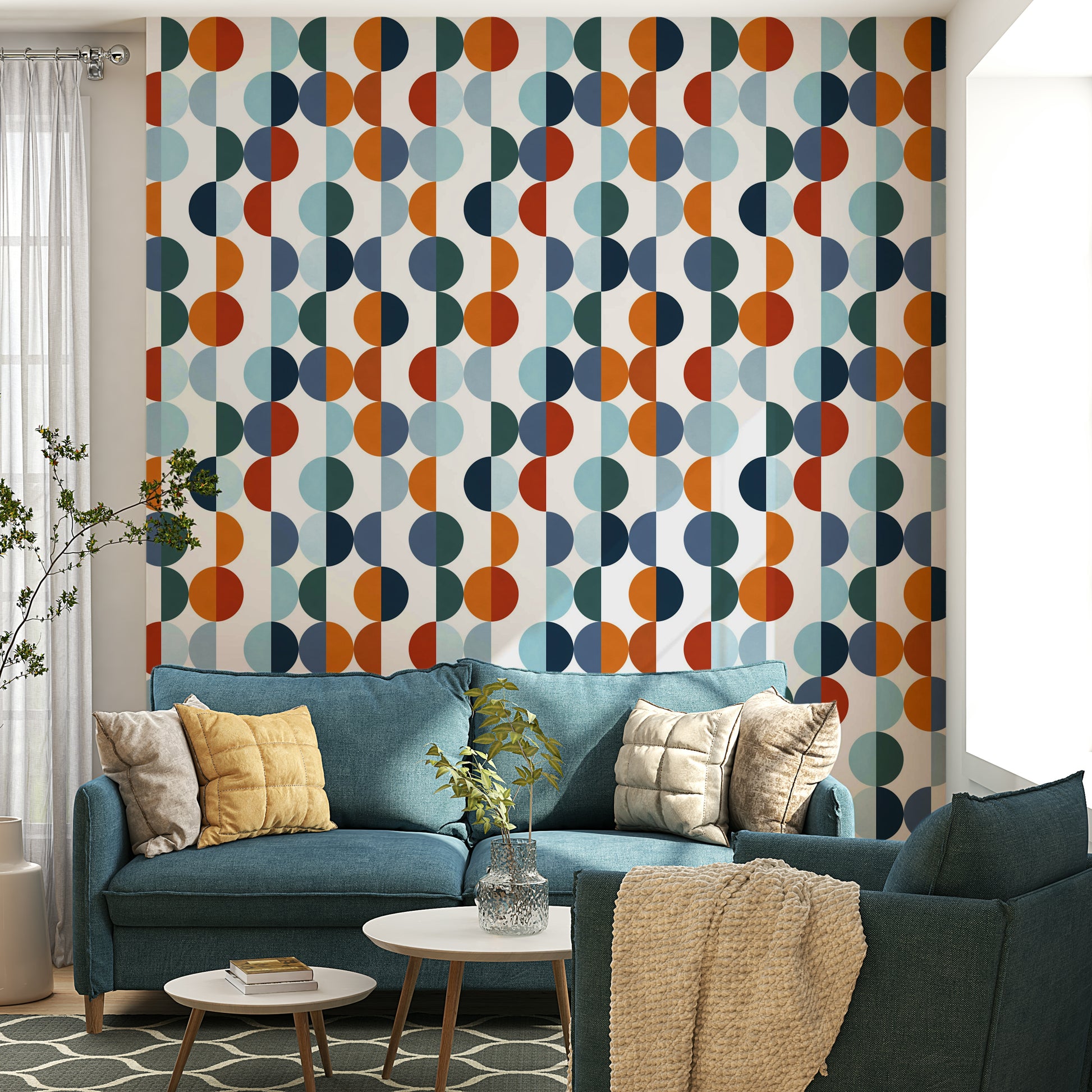 A detailed image of a wallpaper featuring a pattern of circles and lines.

