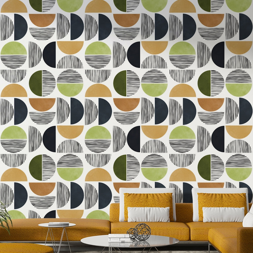 A wall mural with an abstract design.

