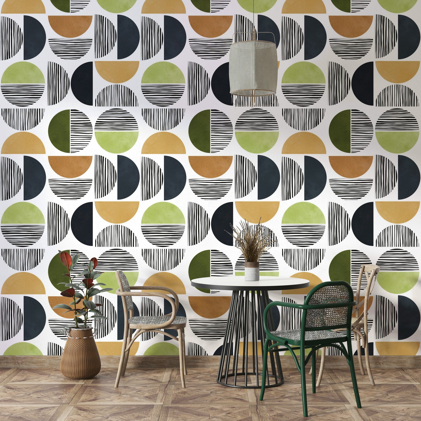 The pattern creates a sense of movement and energy on the wall.


