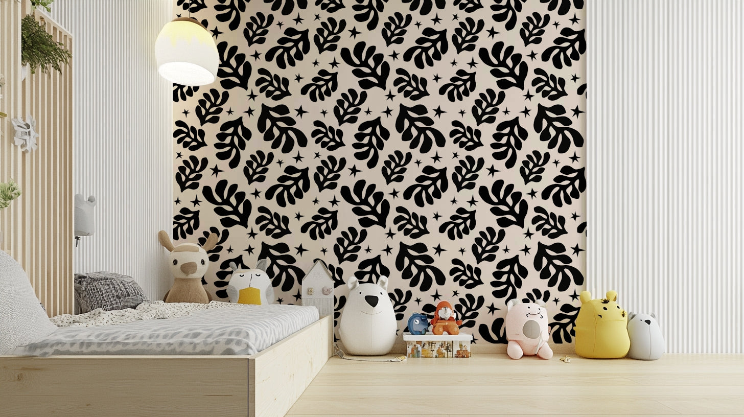 The leaves are stylized with soft, organic shapes and fine lines.

