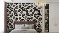 A detailed image of a wallpaper featuring an abstract leaf pattern.

