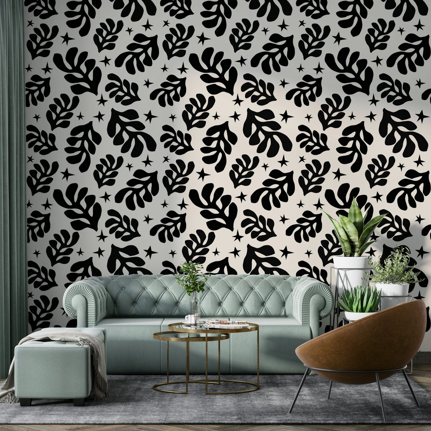 A room decorated with the Abstract Foliage wallpaper.

