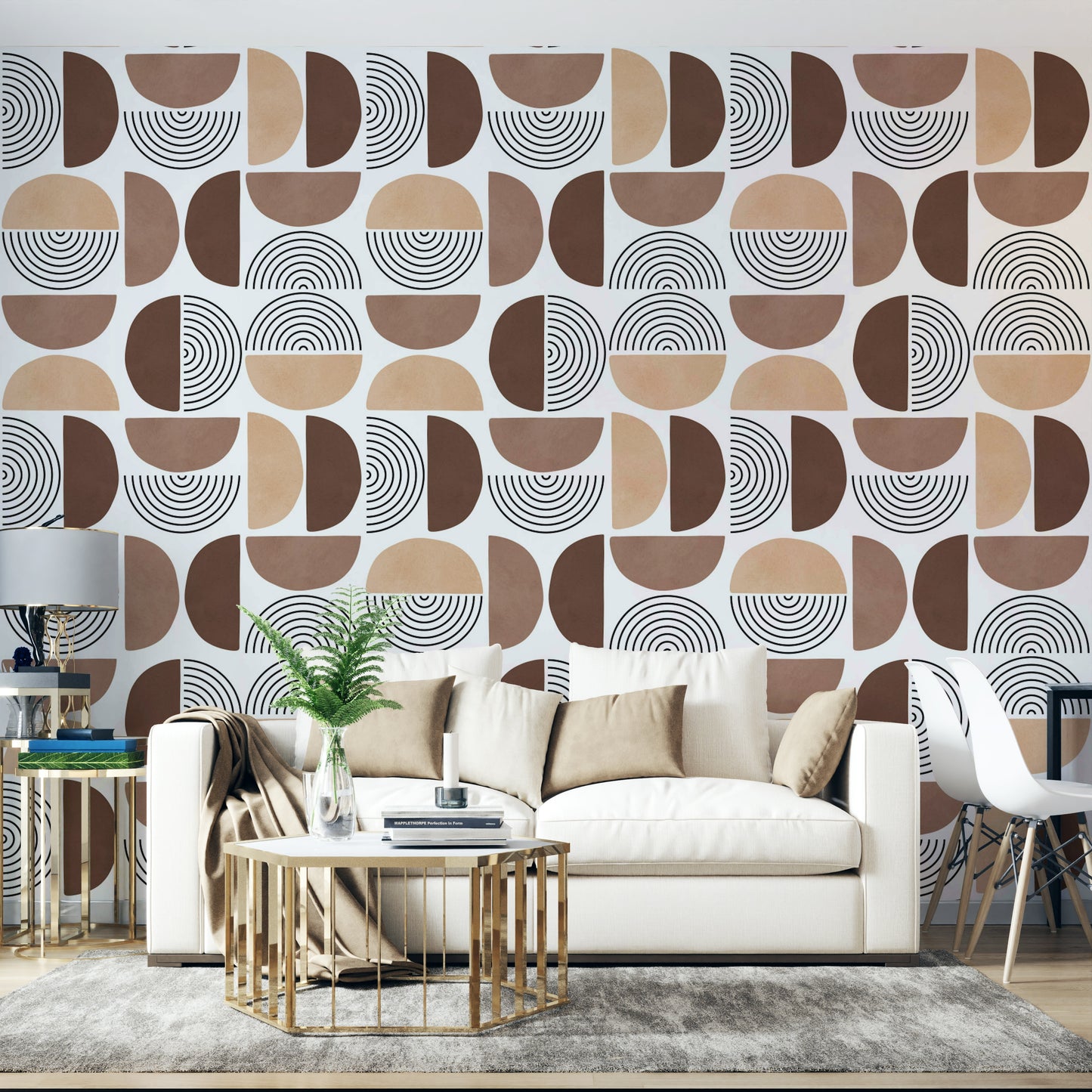 A room decorated with the Terracotta Arcs wallpaper.

