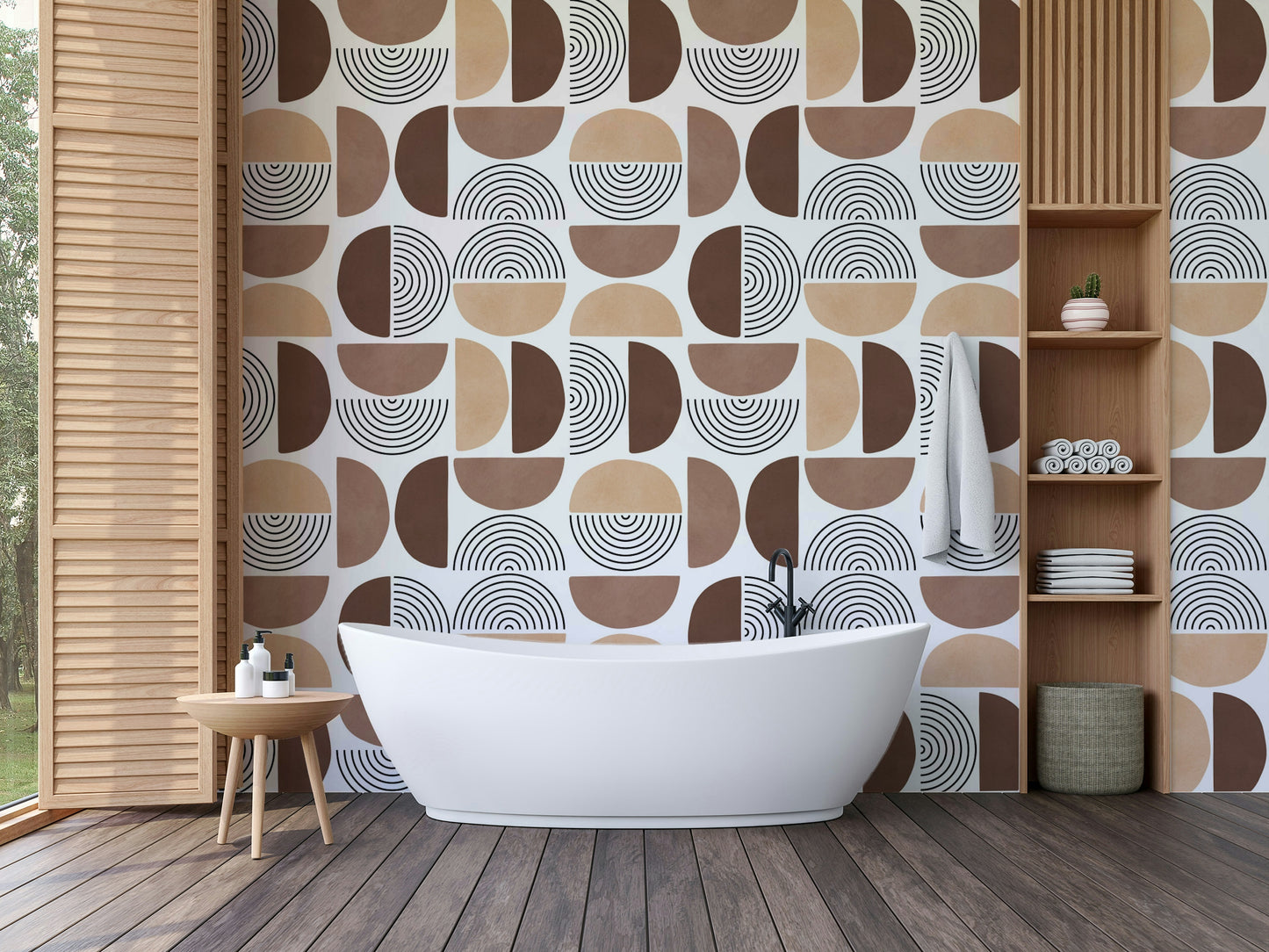 A detailed shot of the arch design on the wallpaper.

