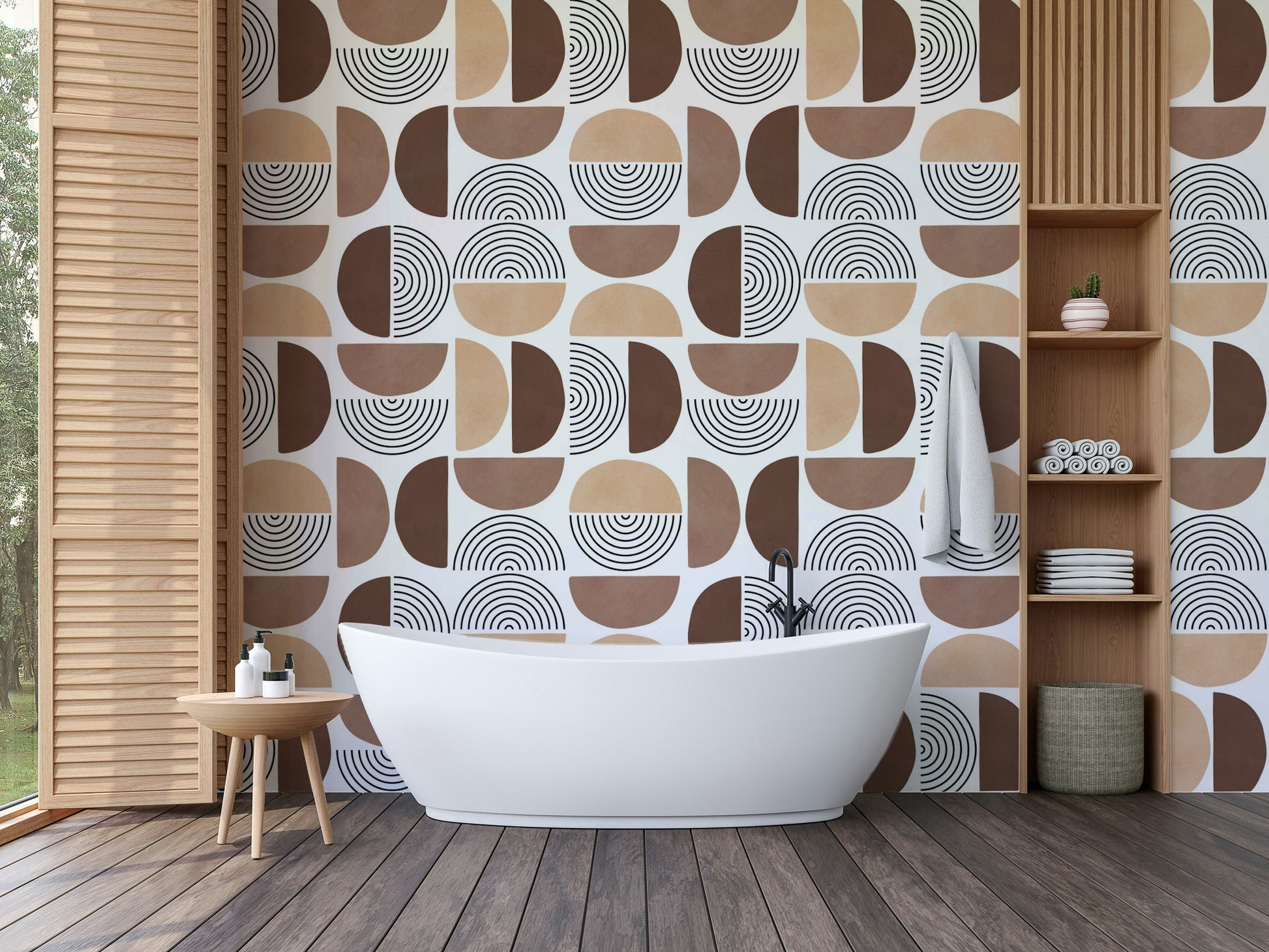 A detailed shot of the arch design on the wallpaper.

