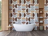 A detailed shot of the arch design on the wallpaper.

