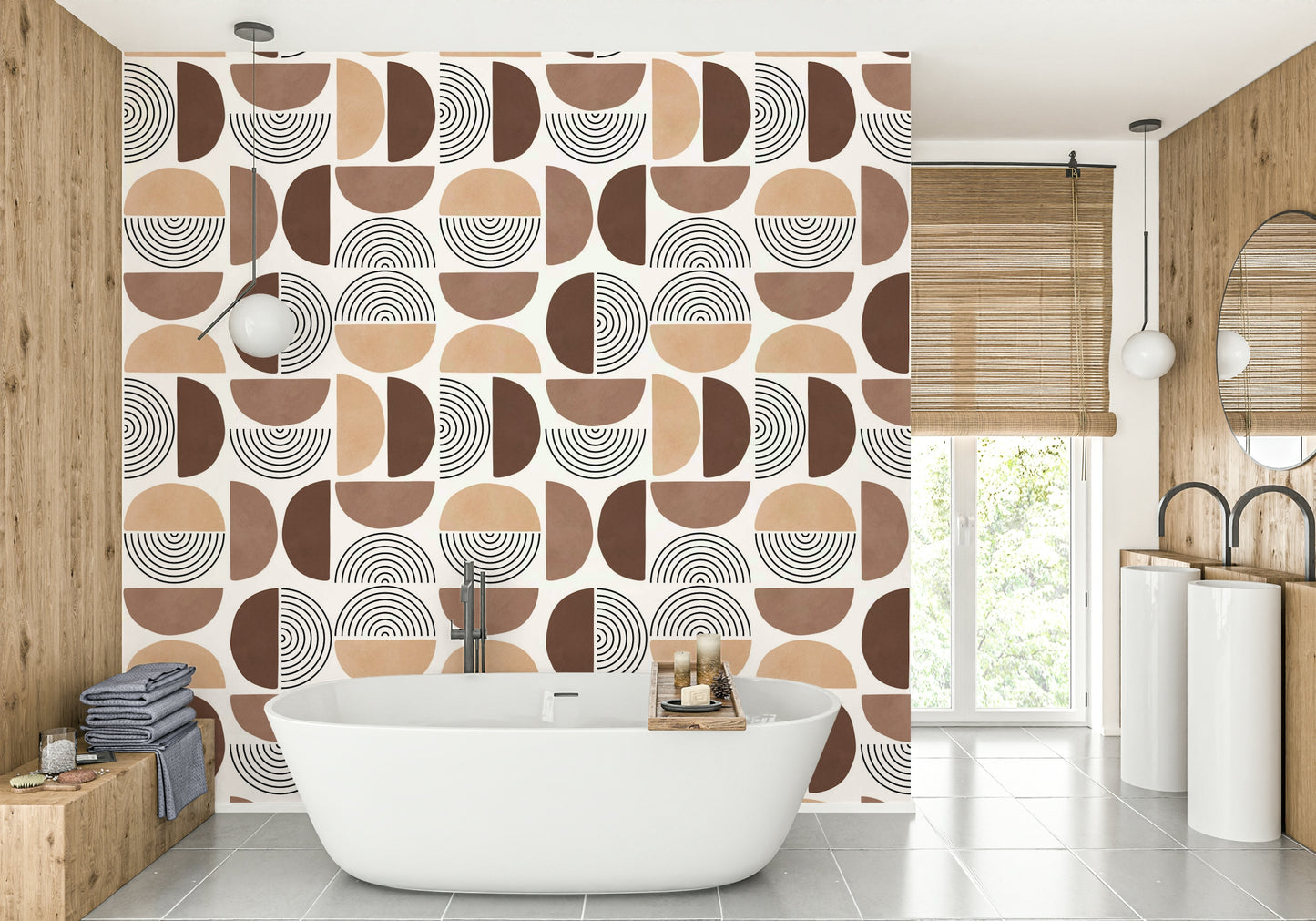 The color palette is warm and earthy, using various shades of terracotta.

